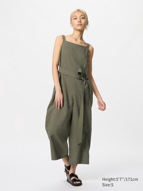 Uniqlo Striped Linen Blend Wide Leg Jumpsuit